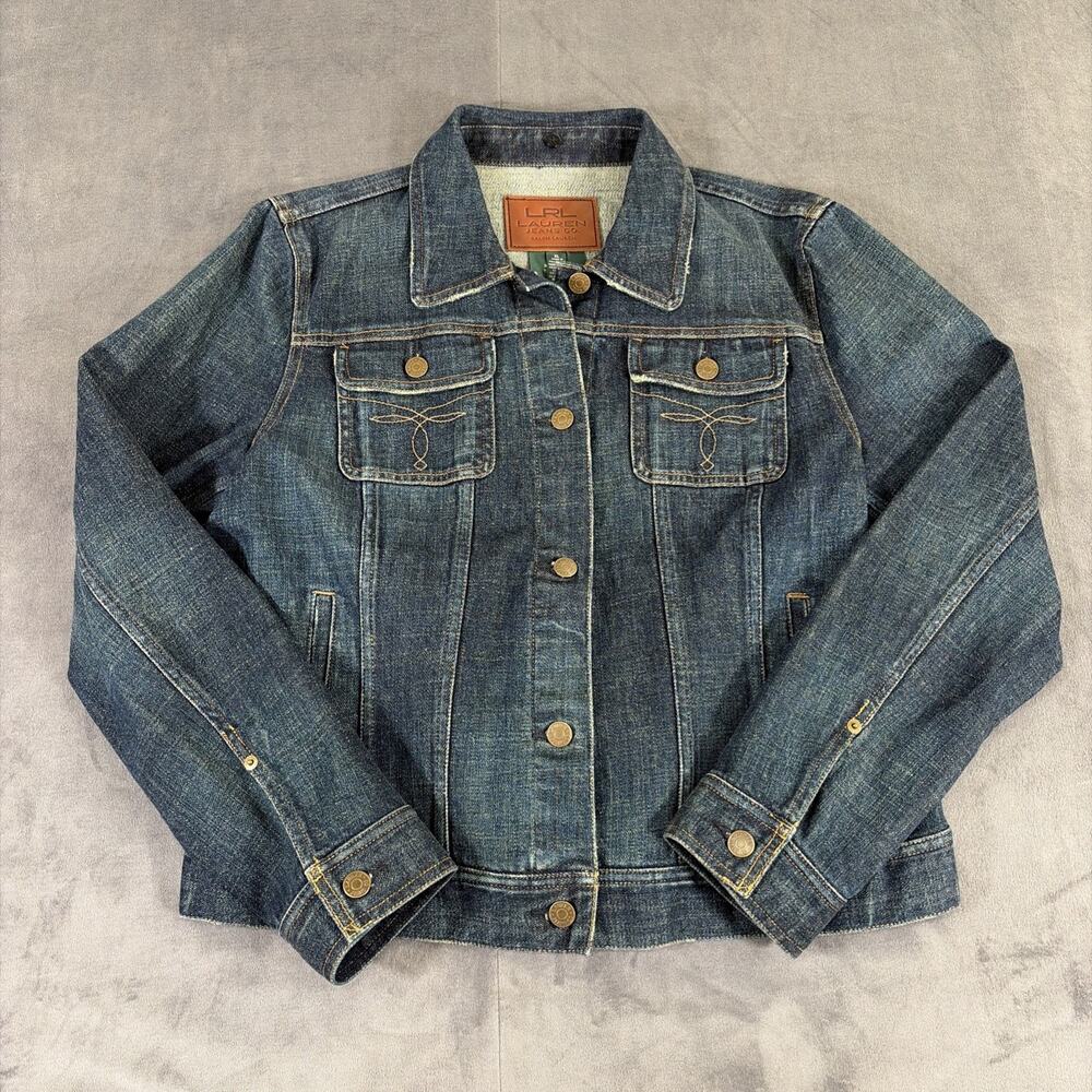 LRL Lauren Jeans Co Ralph Lauren Denim Jacket Dark Wash Trucker Style Women's XL